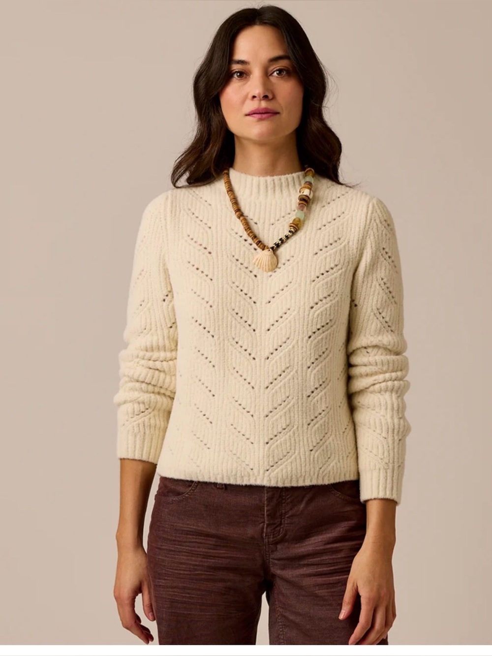 Carve Designs Monroe Sweater Birch Pointelle Soft , Medium